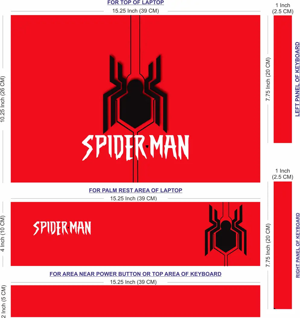 Full Body Laptop Skin Fits Size Upto 15.6 Inches - Black Embossed Spider on Red Premium Stretched Vinyl Laptop Decal 15.6