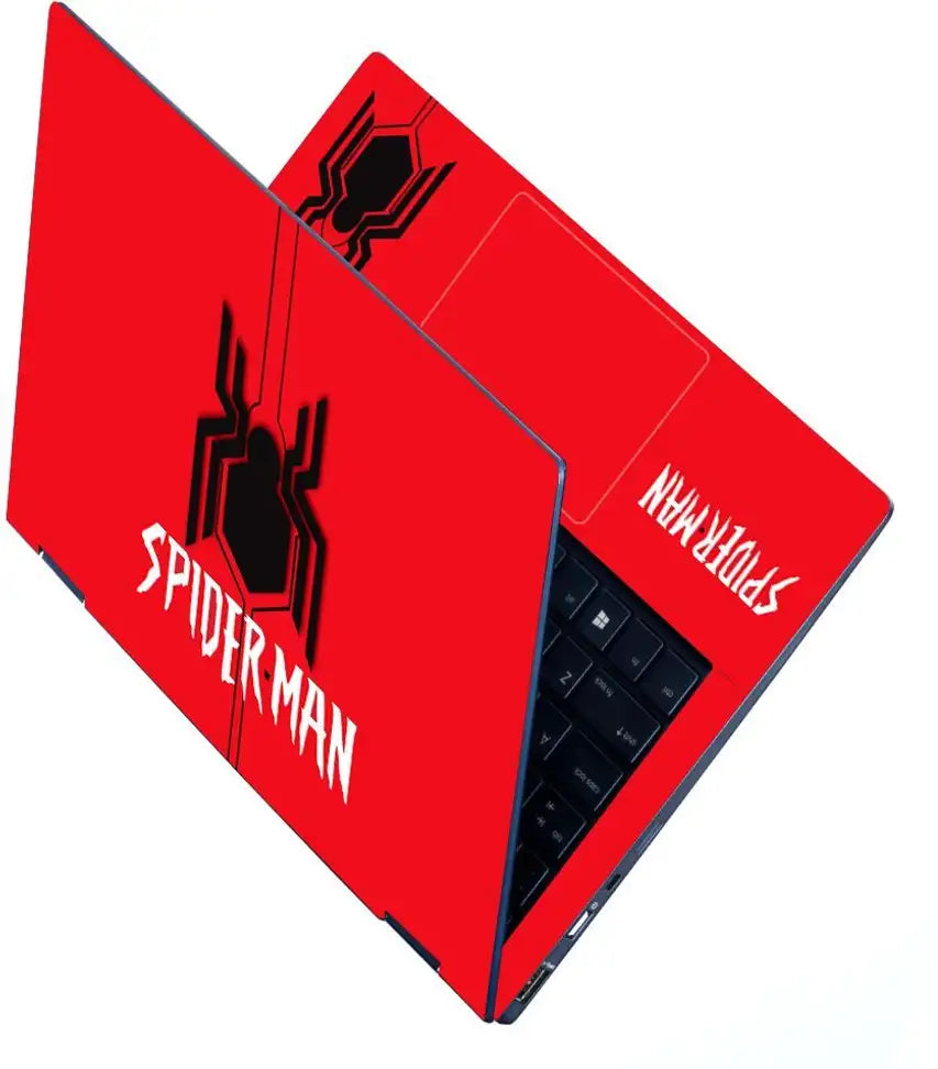 Full Body Laptop Skin Fits Size Upto 15.6 Inches - Black Embossed Spider on Red Premium Stretched Vinyl Laptop Decal 15.6