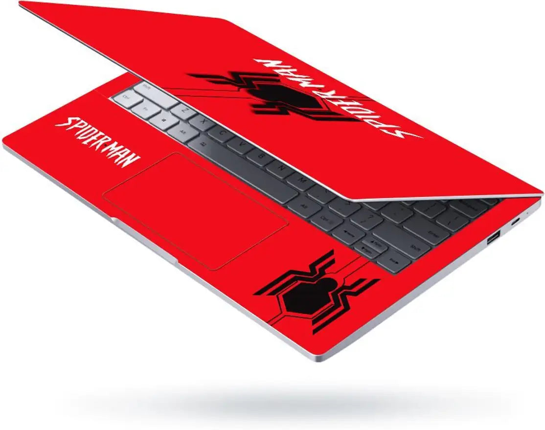 Full Body Laptop Skin Fits Size Upto 15.6 Inches - Black Embossed Spider on Red Premium Stretched Vinyl Laptop Decal 15.6